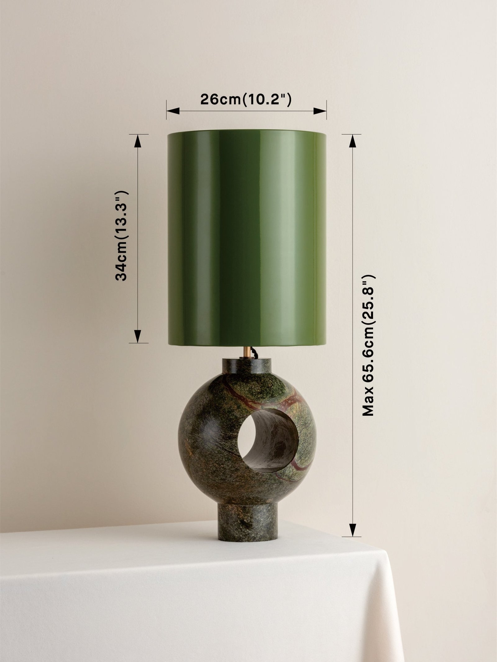 Editions marble lamp with + green lacquer shade - Image 6