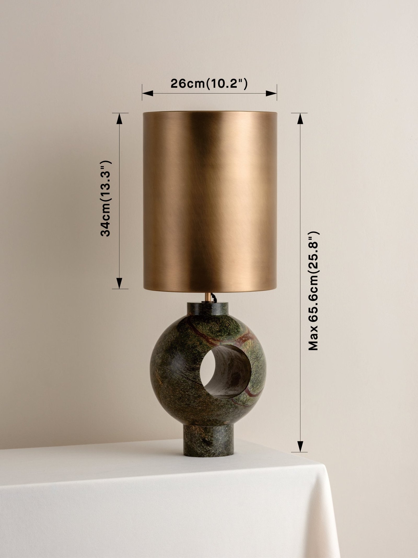 Editions marble lamp with + aged brass shade - Image 7