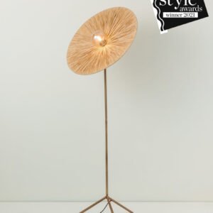 Ridotti - 1 Light Natural Raffia and Burnished Brass Floor Lamp