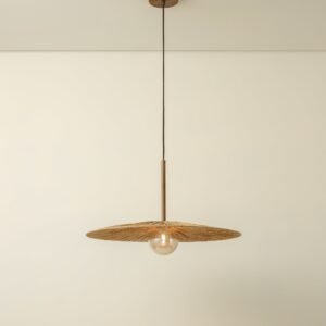 Ridotti - 1 light natural raffia and burnished brass pendant