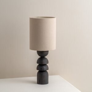 Aska - small charred wood and natural linen table lamp