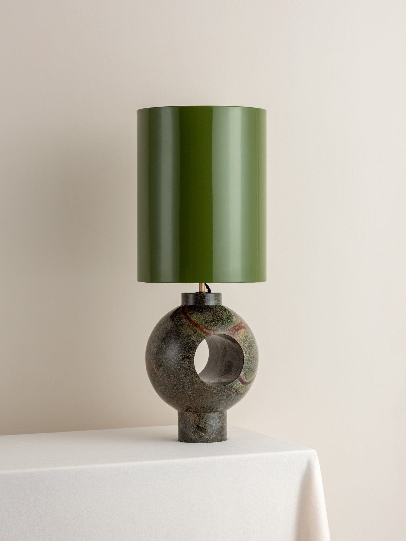 Editions marble lamp with + green lacquer shade