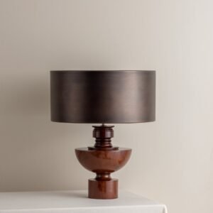 Editions spun wood lamp with + bronze shade