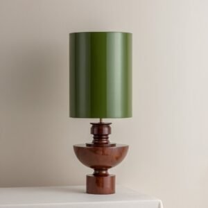 Editions spun wood lamp with + green lacquer shade