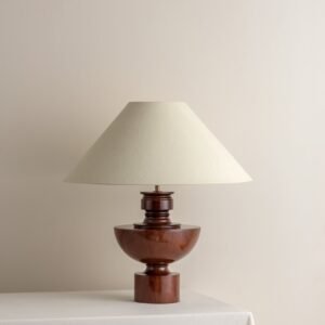 Editions spun wood lamp with + plaster shade