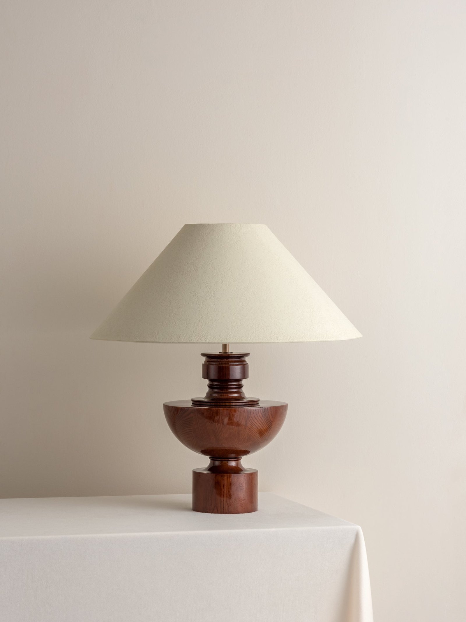 Editions spun wood lamp with + plaster shade