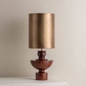 Editions spun wood lamp with + aged brass shade