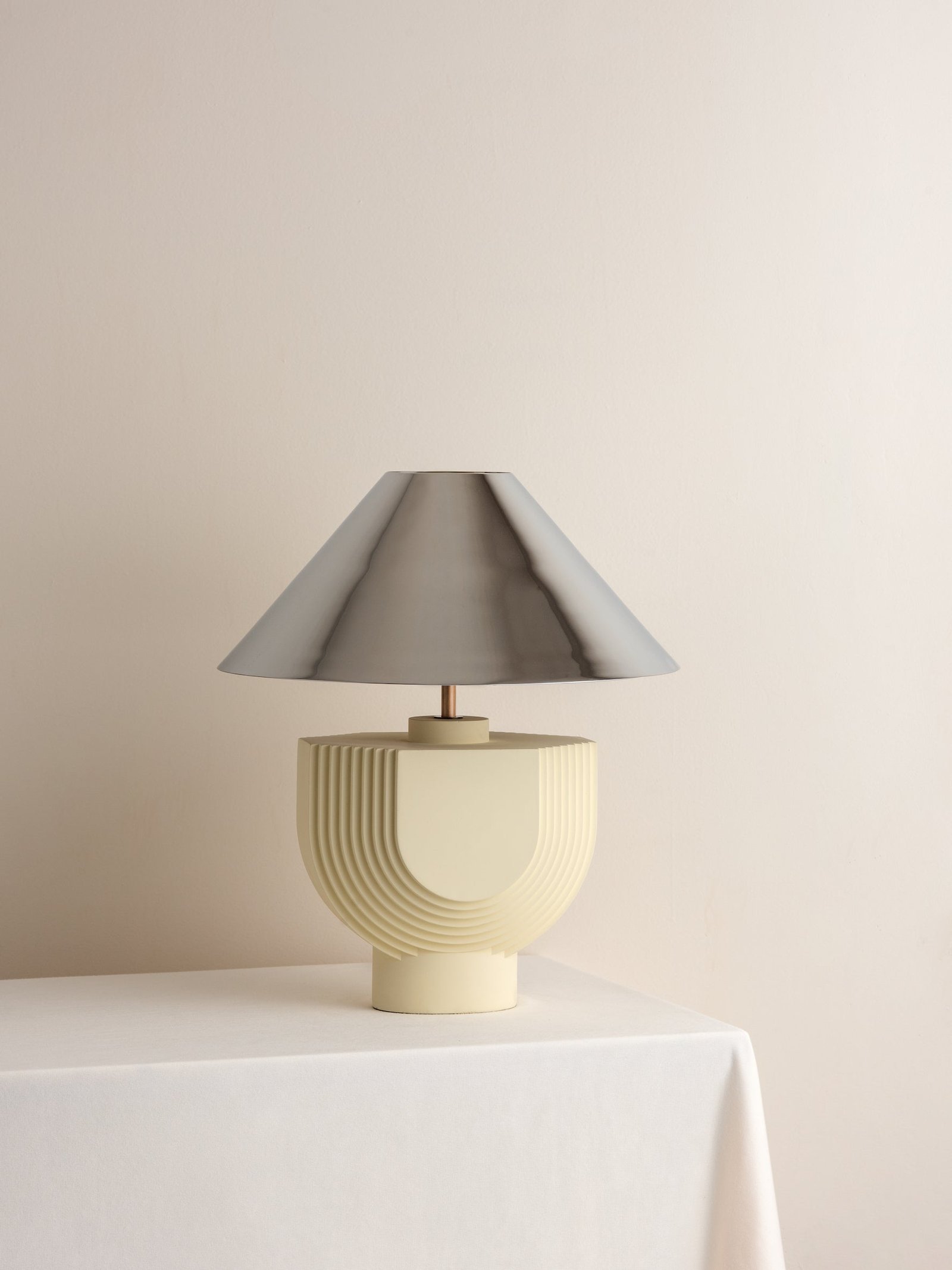 Editions concrete lamp with + chrome shade