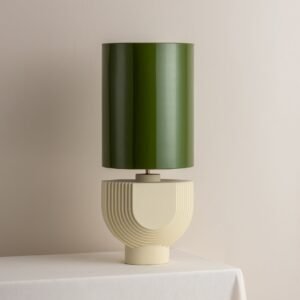 Editions concrete lamp with + green lacquer shade