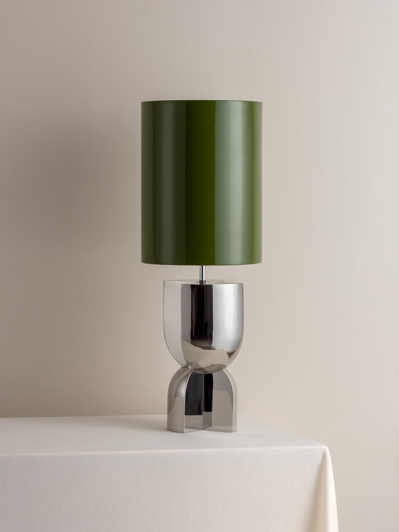 Editions chrome lamp with + green lacquer shade