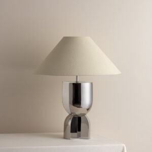 Editions chrome lamp with + plaster shade