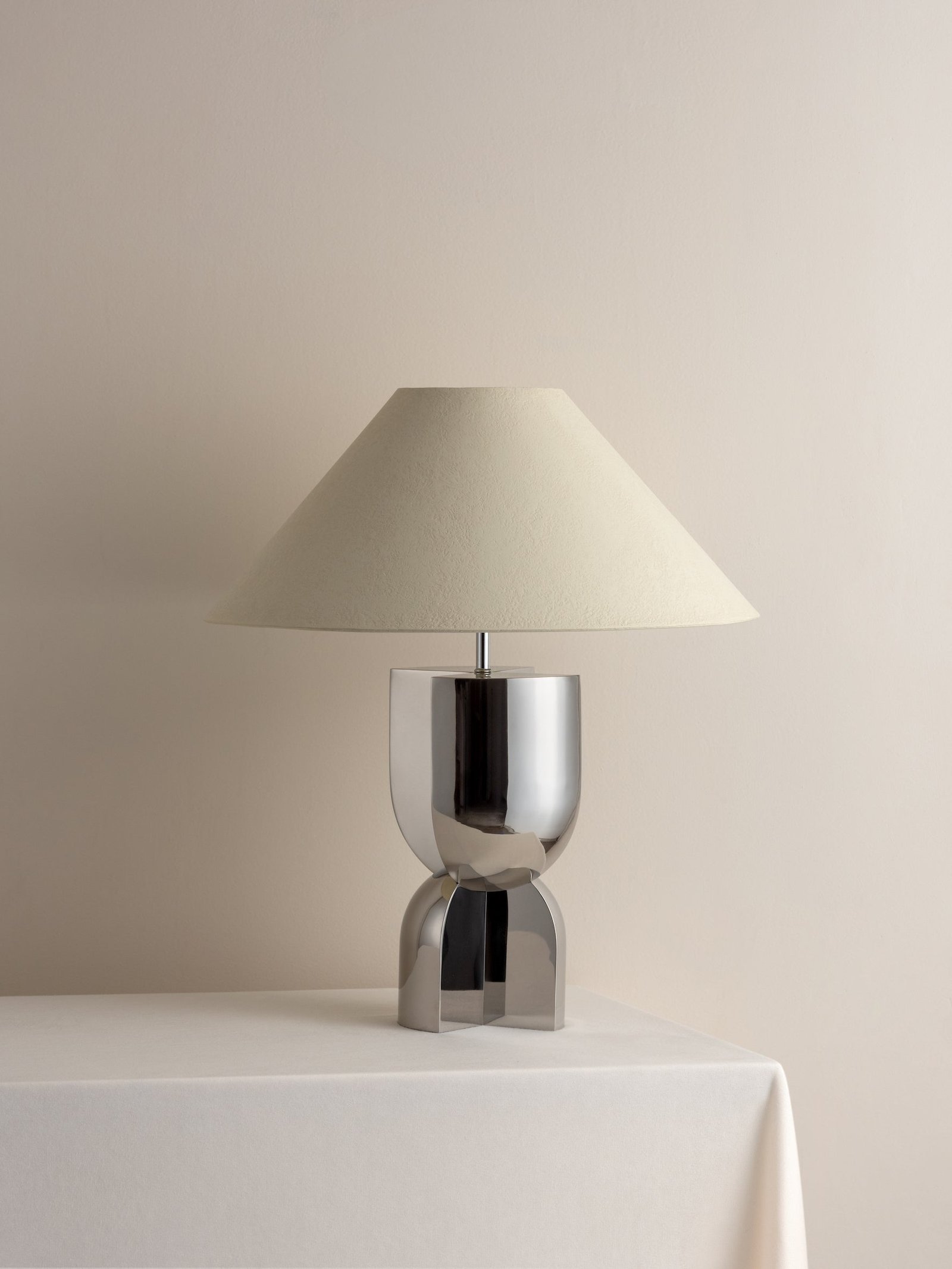 Editions chrome lamp with + plaster shade