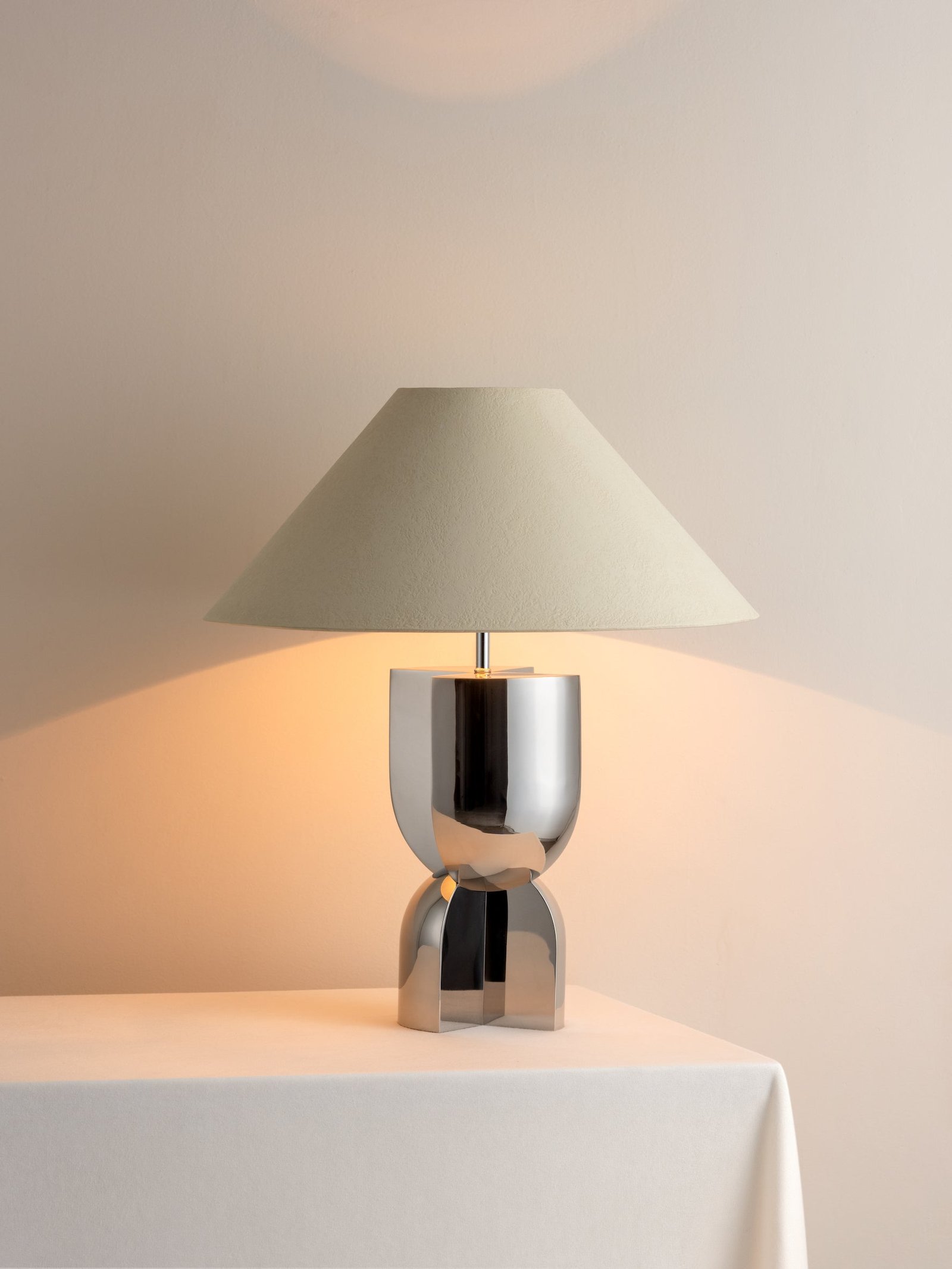 Editions chrome lamp with + plaster shade - Image 2