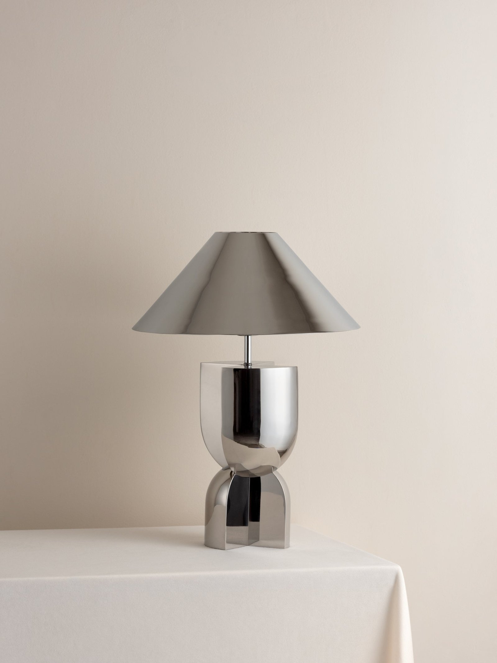 Editions chrome lamp with + chrome shade