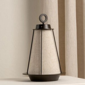 Lanterna - bronze and linen rechargeable table lamp