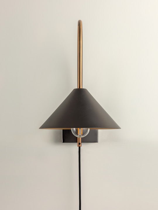 Orta - 1 light antique silver and burnished brass cone wall light - Image 3