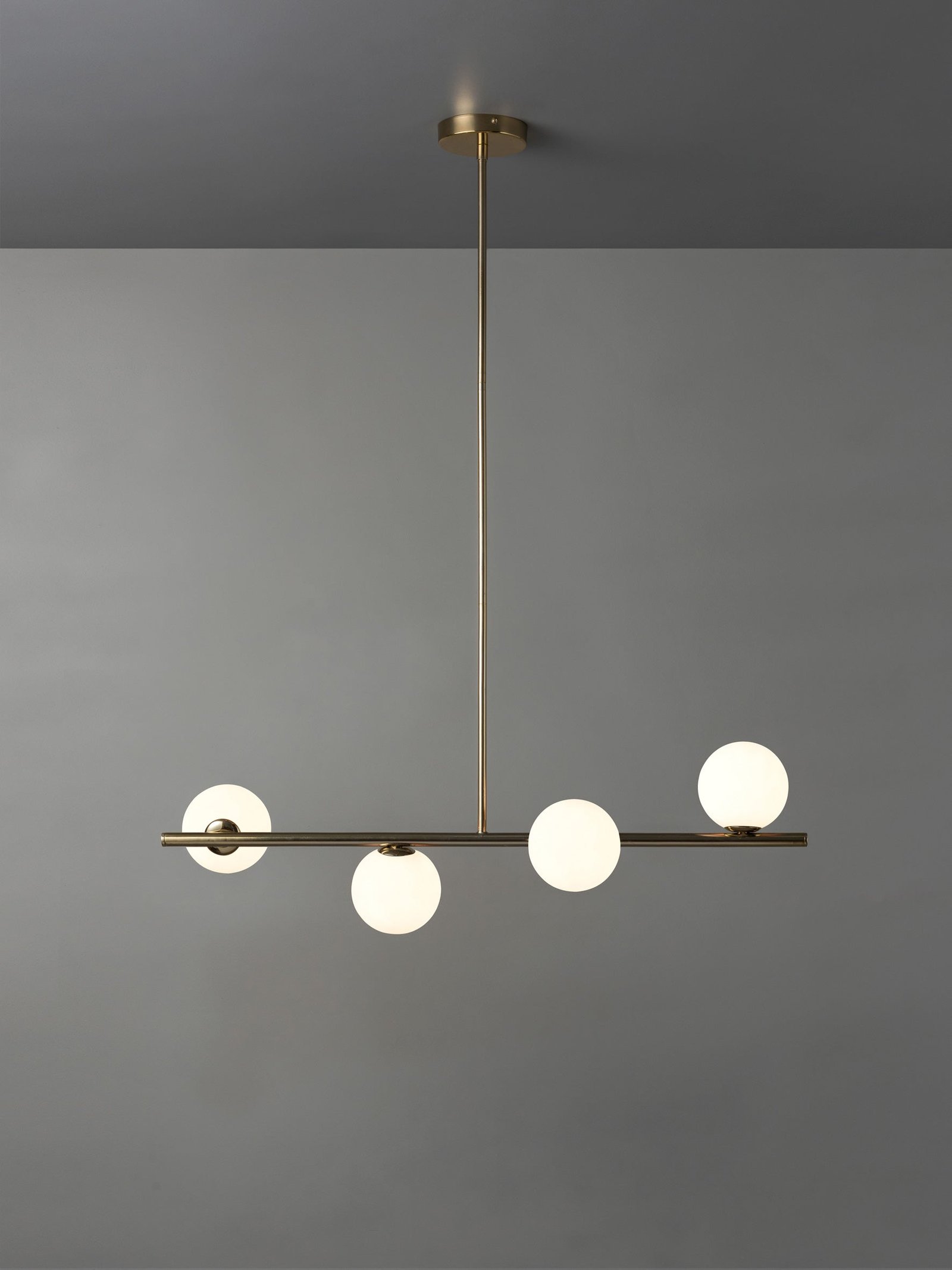 Perch - 4 light brass and opal pendant bar